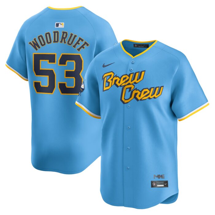 Men’s Milwaukee Brewers Brandon Woodruff Nike Powder Blue City Connect Limited Player Jersey