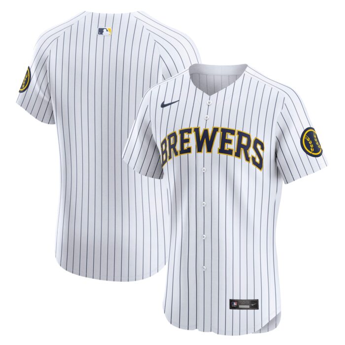 Men’s Milwaukee Brewers Nike White Alternate Vapor Premier Elite Patch Jersey