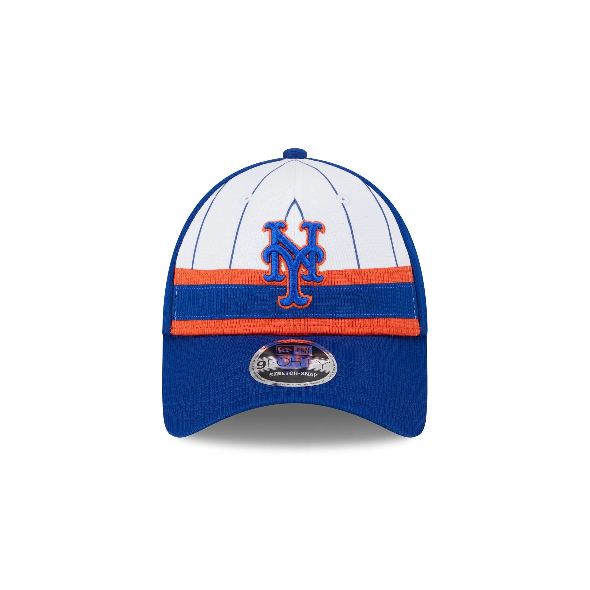 New York Mets 2025 Batting Practice Pinstripe 9FORTY Stretch-Snap Hat