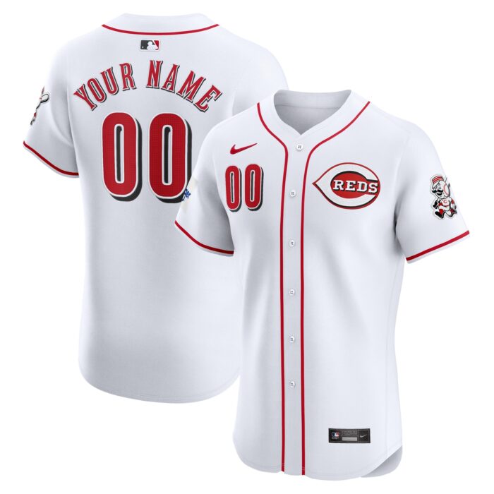 Men’s Cincinnati Reds Nike White Home Elite Custom Patch Jersey