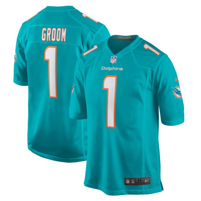 Men’s Miami Dolphins Number 1 Groom Nike Aqua Game Jersey