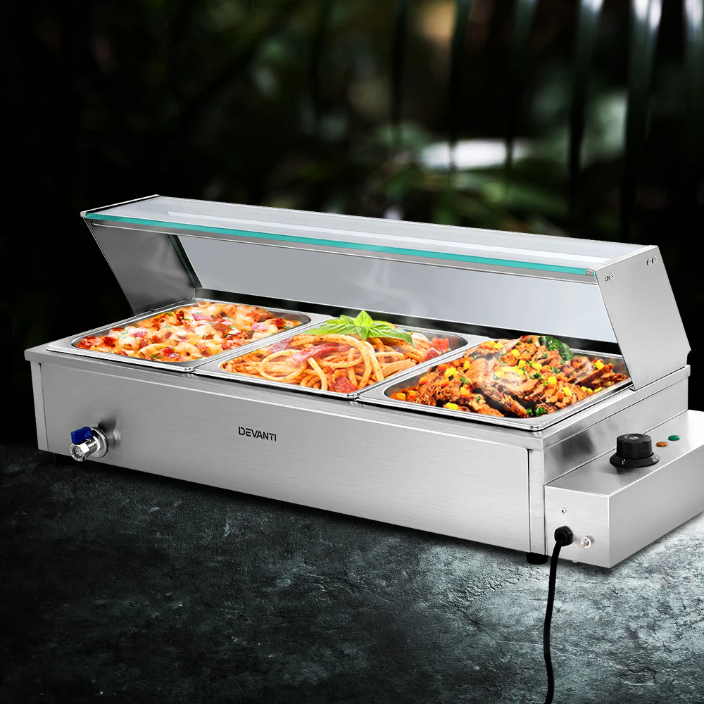 3-Pan Stainless Steel Food Warmer with Thermostat - Devanti