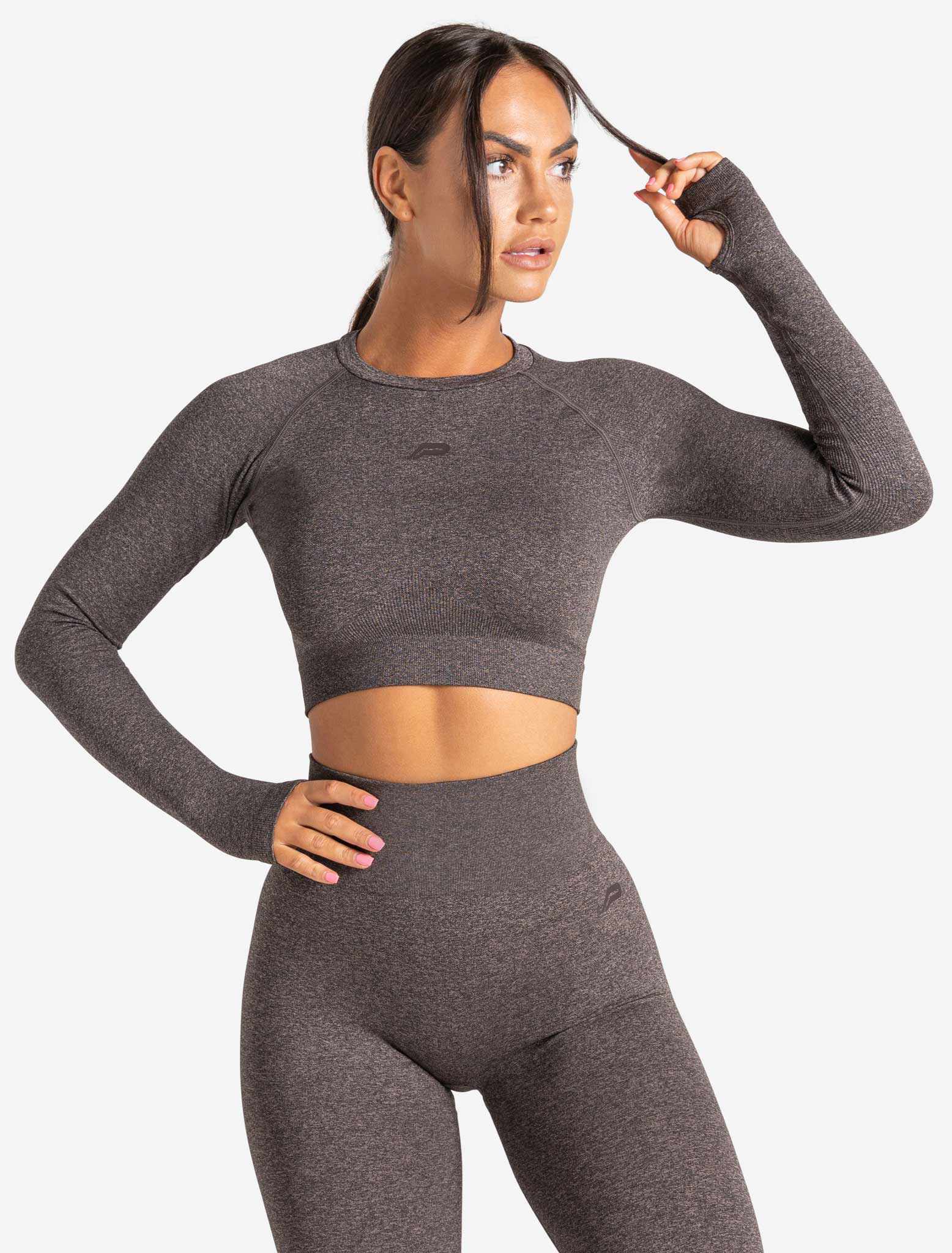 Core Seamless Long Sleeve Crop Top - Brown Marl