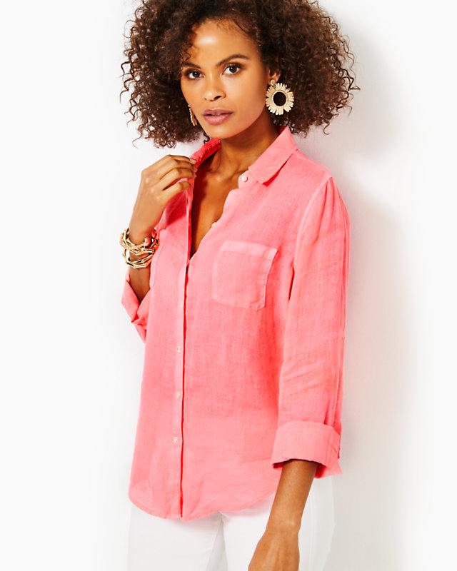 Sea View Linen Button Down Top | Lilly Pulitzer Outlet | Lilly Pulitzer Outlet - LillypulitzerOutlets