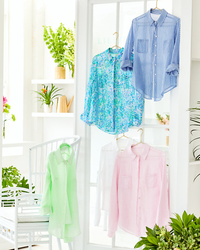 Sea View Linen Button Down Top | Lilly Pulitzer Outlet | Lilly Pulitzer Outlet - LillypulitzerOutlets