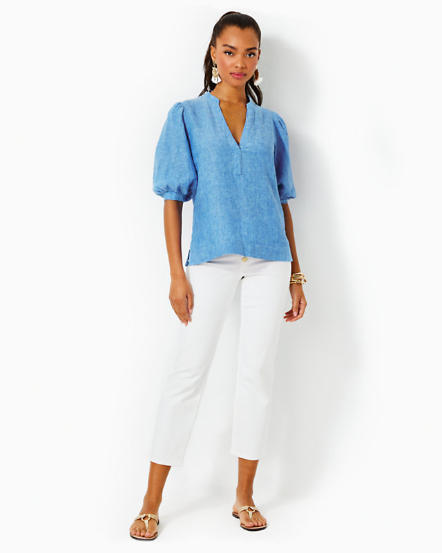 Mialeigh Elbow Sleeve Linen Top | Lilly Pulitzer Outlet | Lilly Pulitzer Outlet - LillypulitzerOutlets