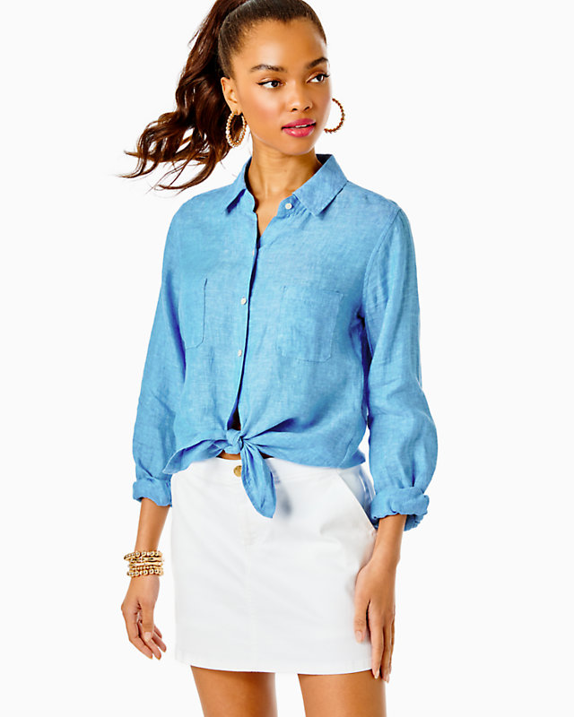 Sea View Linen Button Down Top | Lilly Pulitzer Outlet - LillypulitzerOutlets