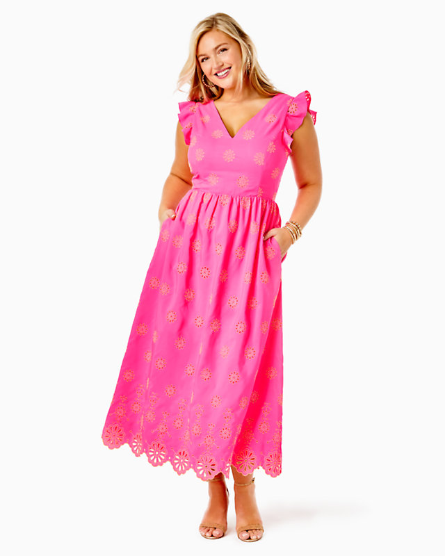 Lillyanne Flutter Sleeve Eyelet Midi Dress | Lilly Pulitzer Outlet - LillypulitzerOutlets