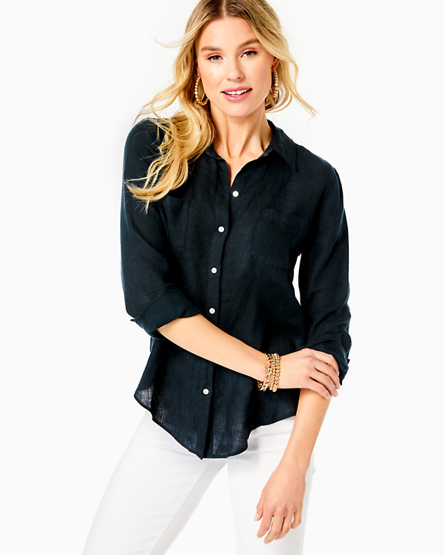 Sea View Linen Button Down Top | Lilly Pulitzer Outlet | Lilly Pulitzer Outlet - LillypulitzerOutlets