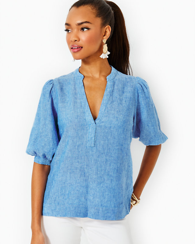Mialeigh Elbow Sleeve Linen Top | Lilly Pulitzer Outlet | Lilly Pulitzer Outlet - LillypulitzerOutlets