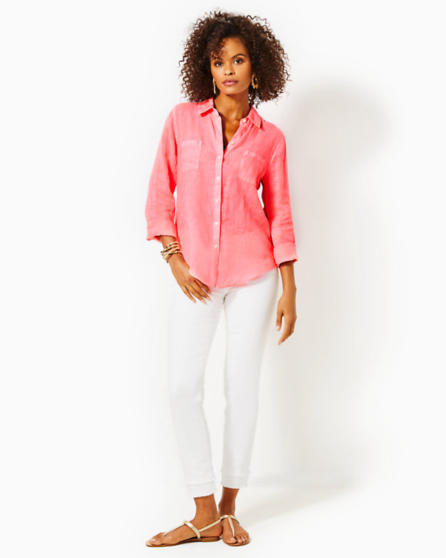 Sea View Linen Button Down Top | Lilly Pulitzer Outlet | Lilly Pulitzer Outlet - LillypulitzerOutlets