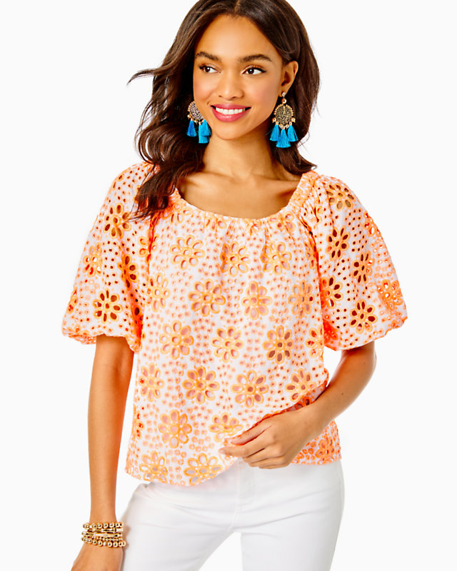 Kerrigan Elbow Sleeve Eyelet Top | Lilly Pulitzer Outlet | Lilly Pulitzer Outlet - LillypulitzerOutlets