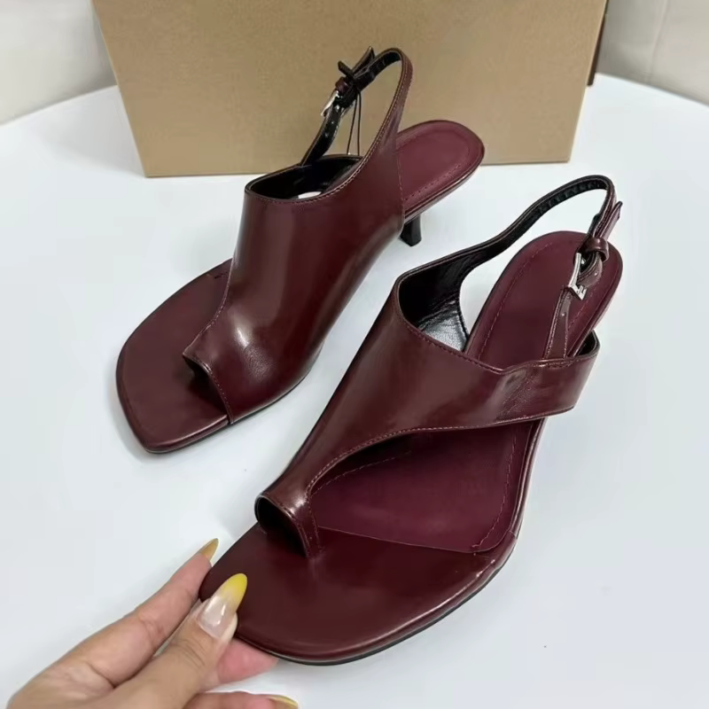 Summer Soft Leather Clip Toe High Heels Sandals Women Retro Brand Square Toe Stiletto Heel Mules Slingback Buckle Strap Sandals