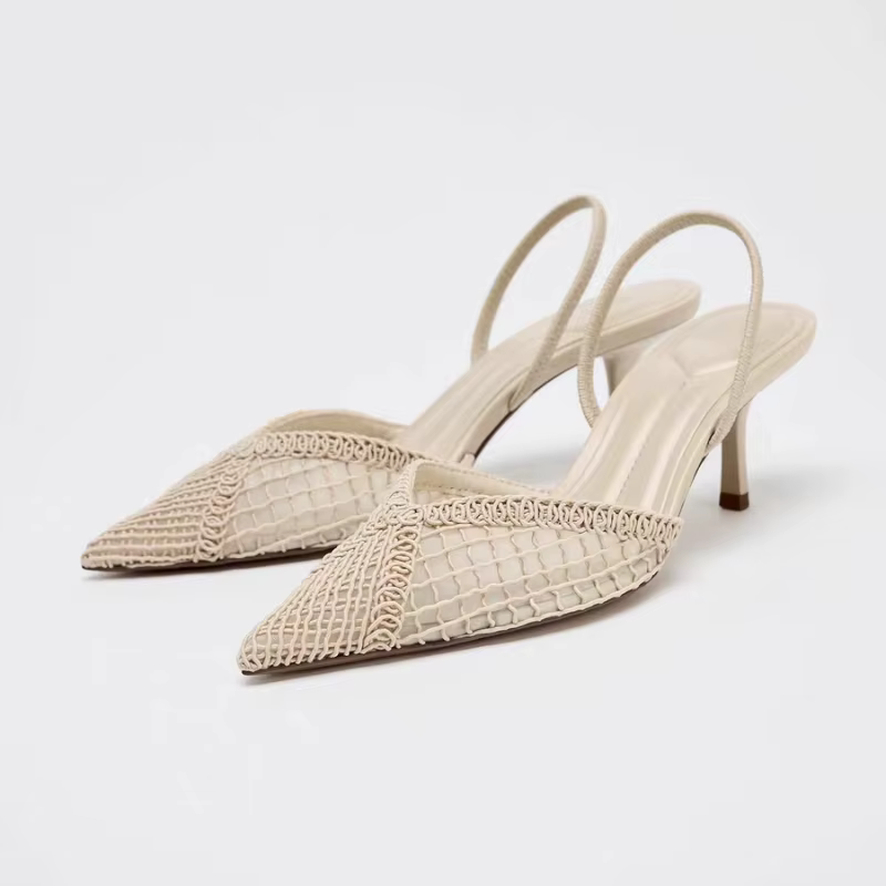 Fashion Black Hollow Mesh Woven Brand Pumps Women Comfort Pointed Toe Shallow High Heel Sandals Elegant Thin Heel Designer Shoes