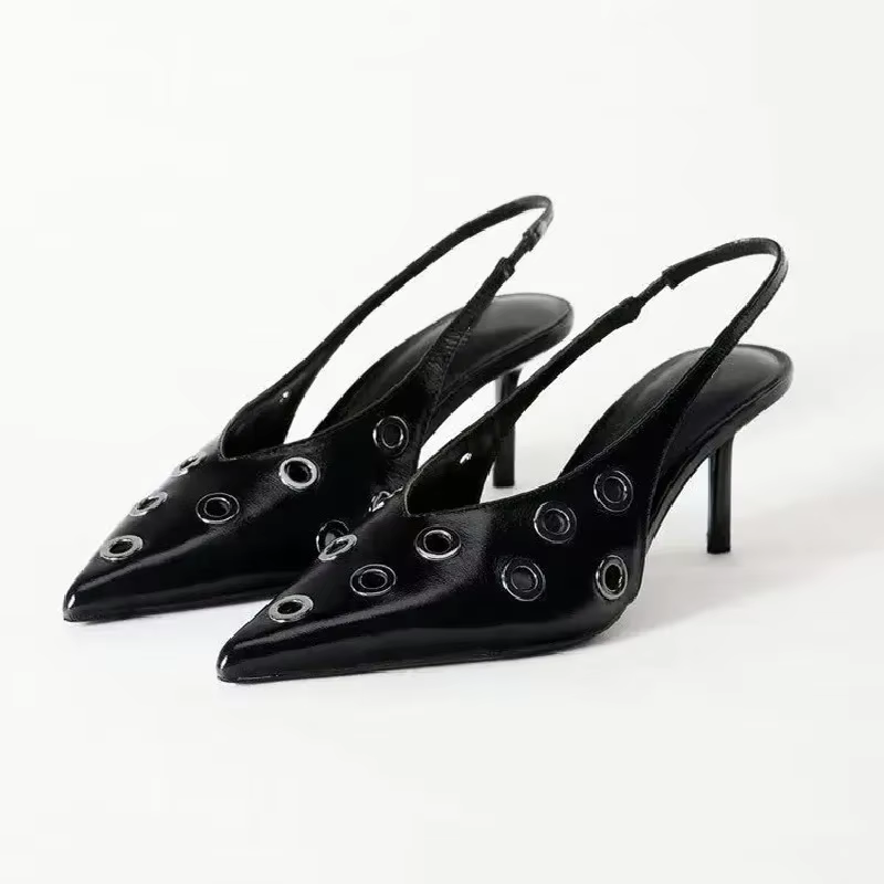 Sexy Pointed Toe Pumps Sandals Women Metal Hole Shallow Elegant Brand High Heels Ladies Fashion Designer Thin Heels Party Shoes