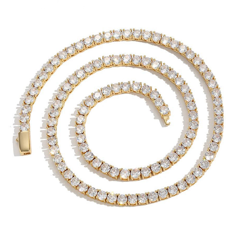 Unisex Trendy Jewelry Cubic Zirconia High Polish 316 Stainless Steel Tennis Chain Lobster Clasp Direct Factory Pricing Gold Main