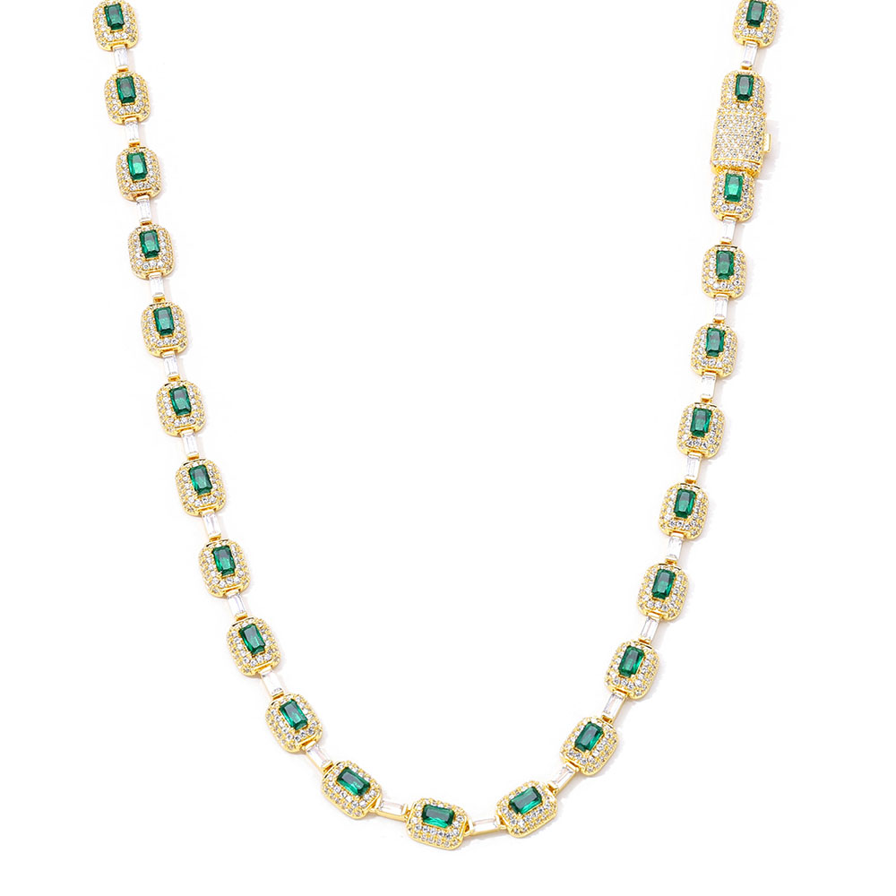 NUOYA Fashion Jewelry Iced Emerald Cushion Cut Diamond Bracelet White Gold Inlaid Green Baguette Zircon Women