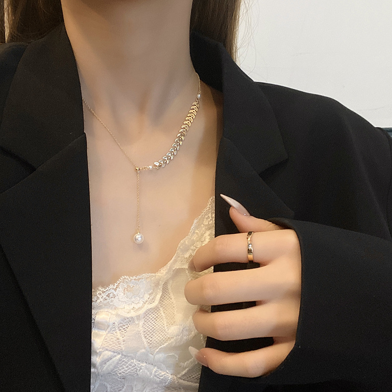 2023 Hot Selling Fashion Jewelry 18K Real Gold Pearl Leaf Shape Necklace Earrings Bracelet for Women Jewelry Sets