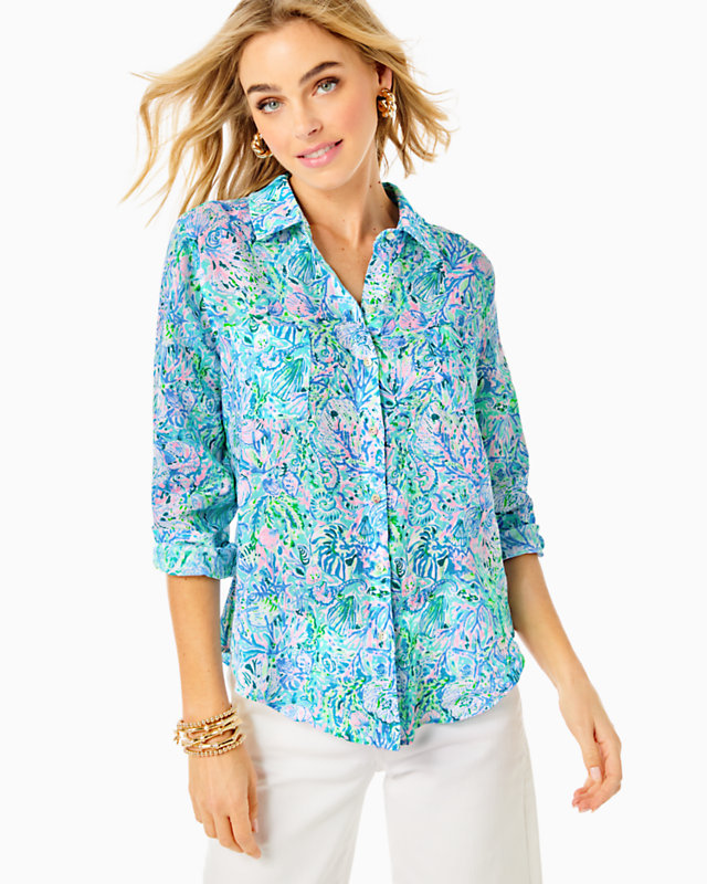 Sea View Linen Button Down Top - LLBeanoutlets