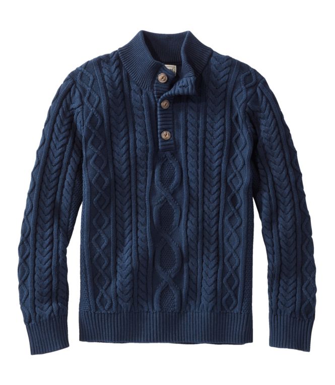Men's Bean's Heritage Soft Cotton Fisherman Sweater, Button-Mock - LLBeanoutlets
