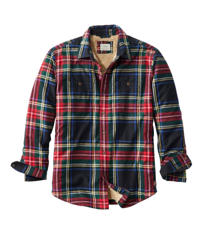 Men's Sherpa-Lined Scotch Plaid Shirt, Slightly Fitted - LLBeanoutlets