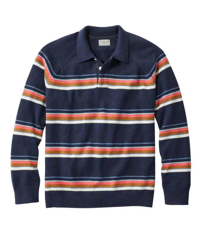 Men's Wicked Soft Cotton/Cashmere Sweater, Rugby Polo, Stripe - LLBeanoutlets