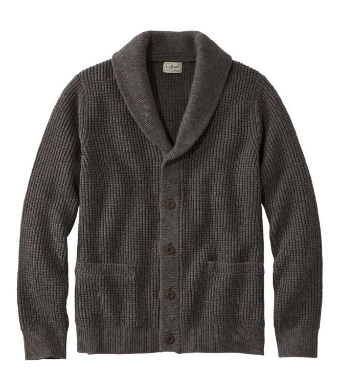 Men's Organic Cotton Waffle Sweater, Cardigan - LLBeanoutlets