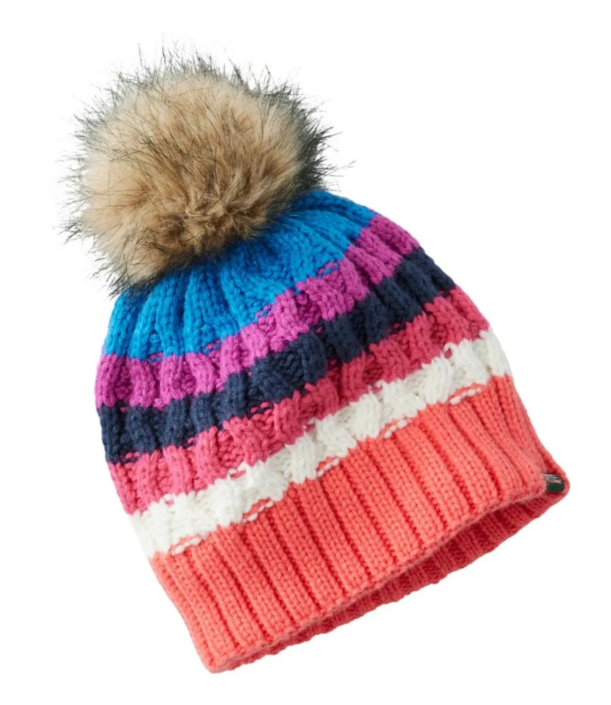 Kids' Cozy Striped Cable Pom Hat - LLBeanoutlets