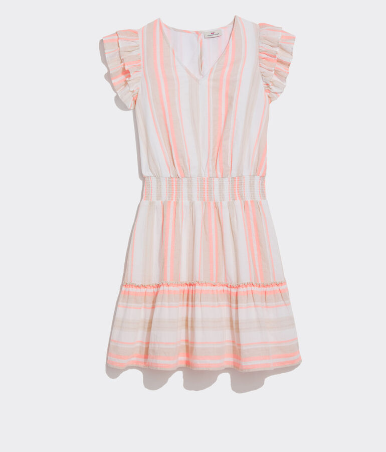 Striped V-Neck Smocked Dress - LLBeanoutlets
