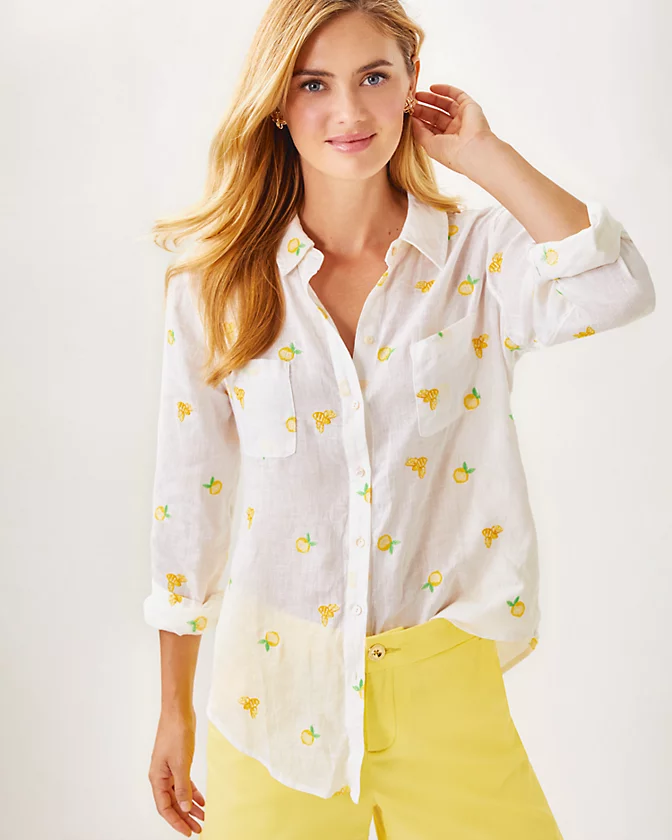 Sea View Linen Button Down Top - LLBeanoutlets