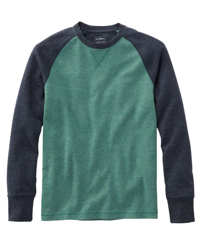 Men's Washed Cotton Double-Knit Crewneck, Slightly Fitted Long-Sleeve Colorblock - LLBeanoutlets