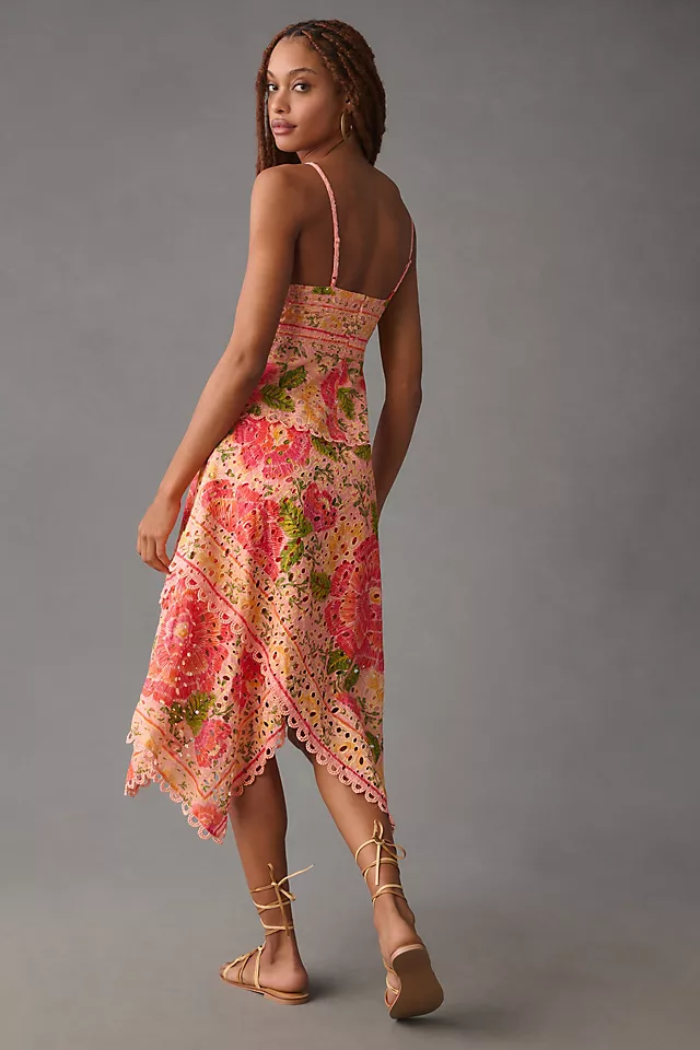 Farm Rio Printed Eyelet Asymmetrical Dress PINK COMBO - LLBeanoutlets