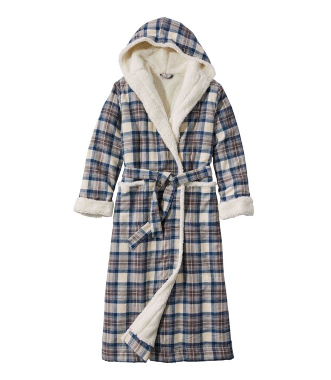 Women's Scotch Plaid Flannel Robe, Sherpa-Lined Long - LLBeanoutlets
