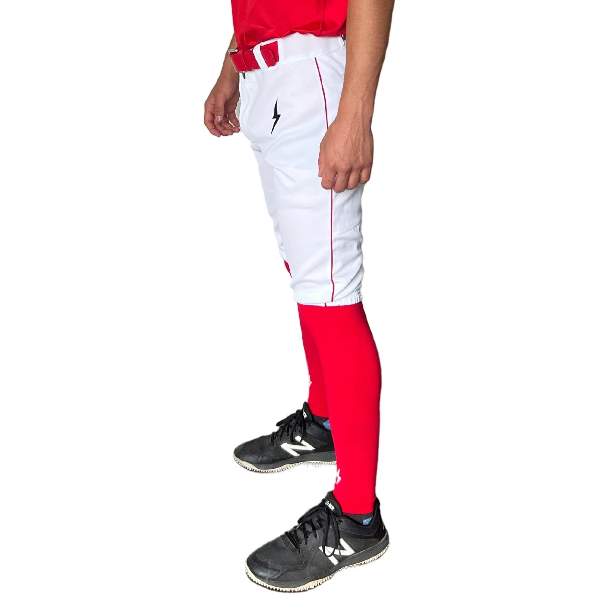 BRUCE BOLT Premium Pro Baseball Short - WHITE w/ Red - LLBeanoutlets