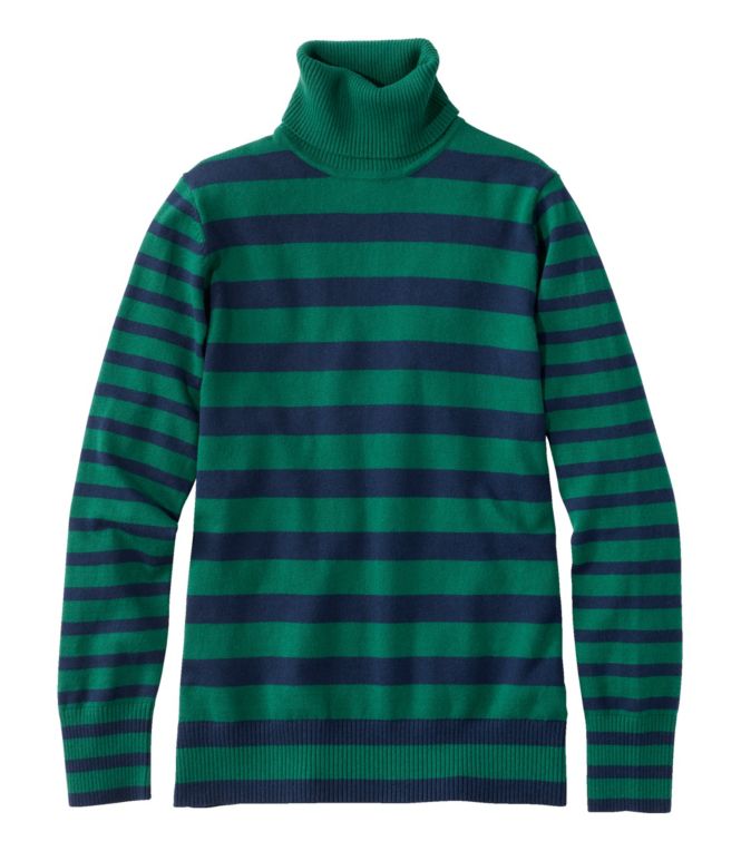 Women's Cotton/Cashmere Sweater, Turtleneck Stripe - LLBeanoutlets