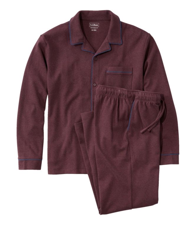 Men's Bean's Cotton Knit Pajamas, Button-Front PJ Set - LLBeanoutlets