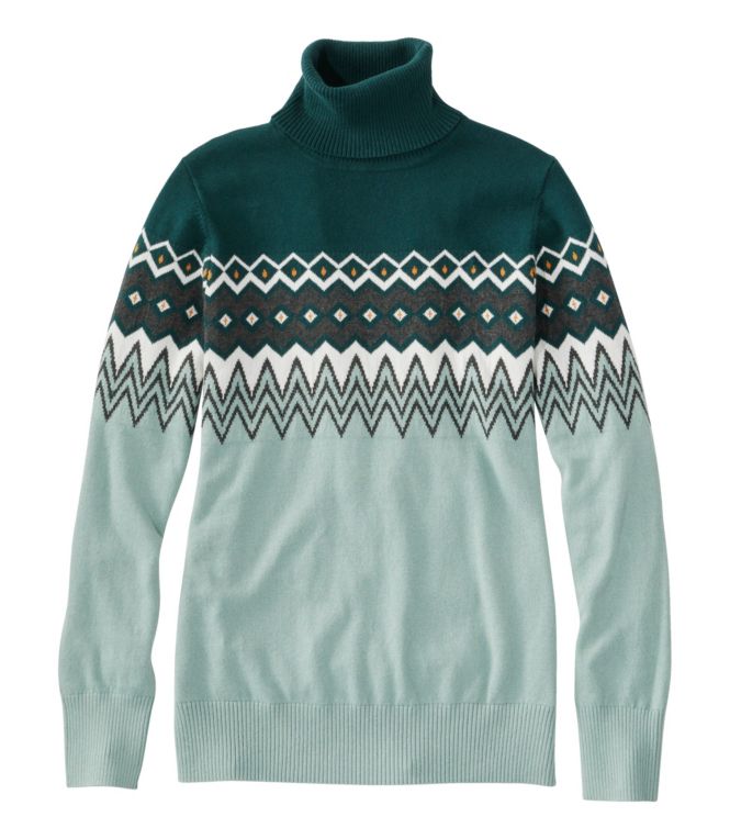 Women's Cotton/Cashmere Sweater, Turtleneck Intarsia - LLBeanoutlets