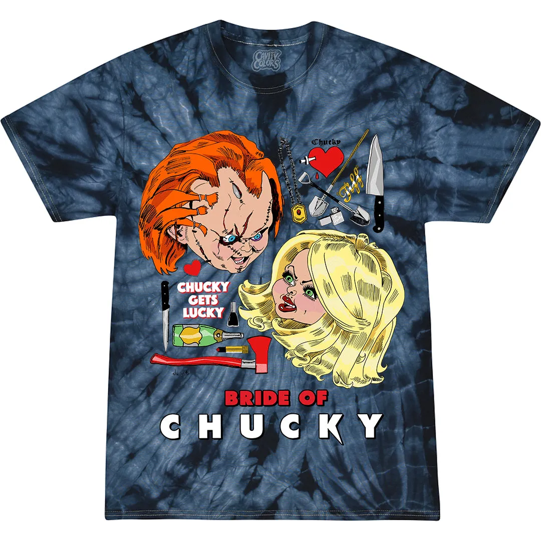 BRIDE OF CHUCKY: CHUCKY GETS LUCKY - T-SHIRT (BLUE TIE DYE) - LLBeanoutlets