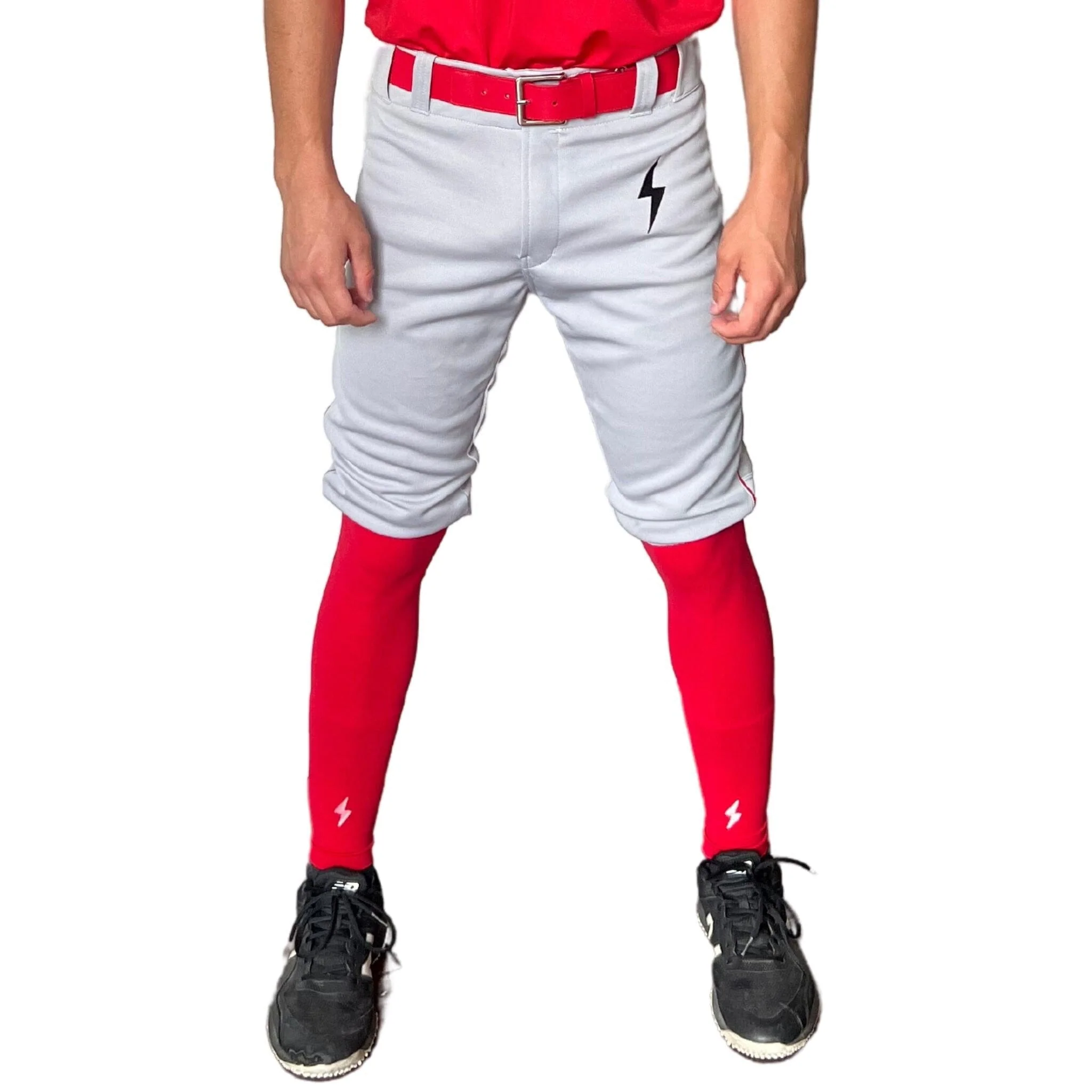 BRUCE BOLT Premium Pro Baseball Short - GREY w/ Red - LLBeanoutlets
