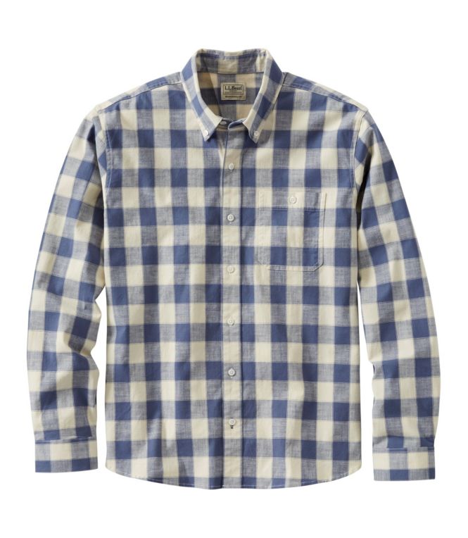 Men's Comfort Stretch Chambray Shirt, Traditional Untucked Fit, Long-Sleeve, Print - LLBeanoutlets