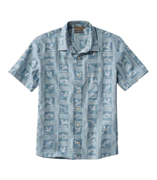 Men's Signature Woven Cotton Shirt, Short-Sleeve, Slim Fit - LLBeanoutlets