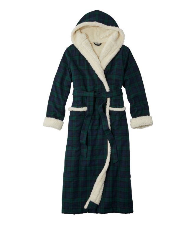 Women's Scotch Plaid Flannel Robe, Sherpa-Lined Long - LLBeanoutlets