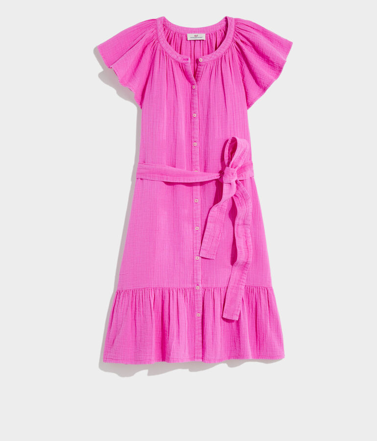 Seastitch Double Gauze Flutter-Sleeve Shirt Dress - LLBeanoutlets