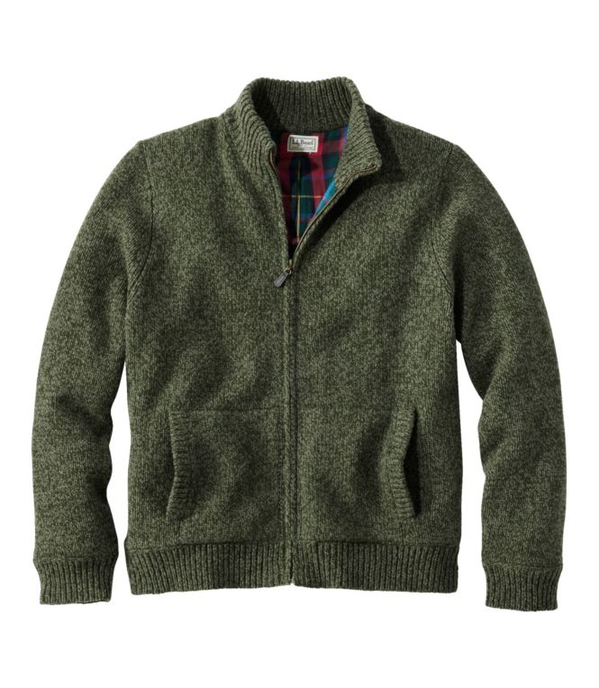Men's L.L.Bean Classic Ragg Wool Sweater, Full-Zip Flannel-Lined - LLBeanoutlets