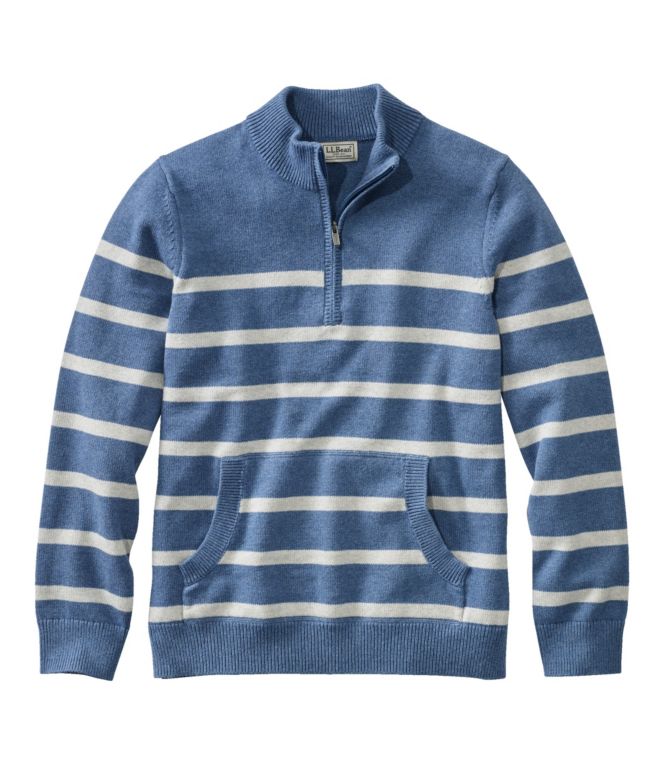 Men's Wicked Soft Cotton/Cashmere Sweater, 1/4 Zip, Stripe - LLBeanoutlets