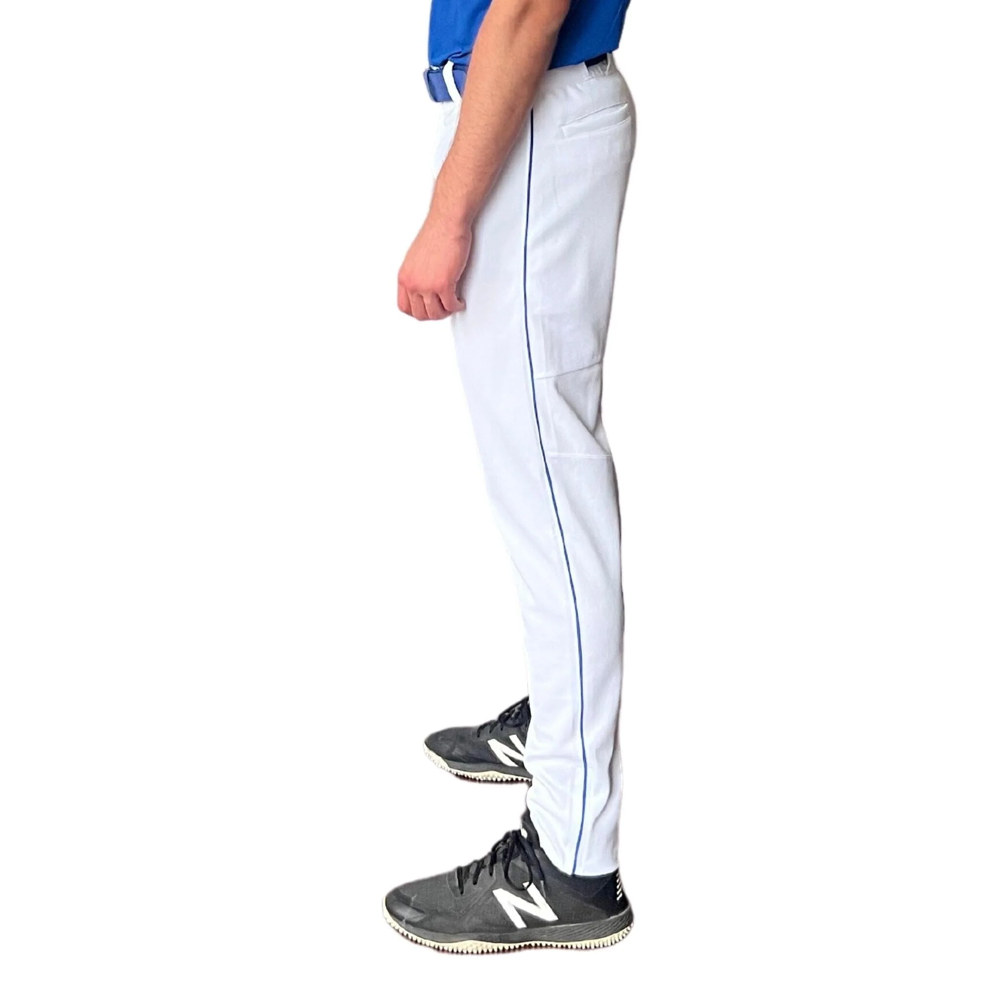 BRUCE BOLT Premium Pro Baseball Pant - WHITE w/ Royal Piping - LLBeanoutlets
