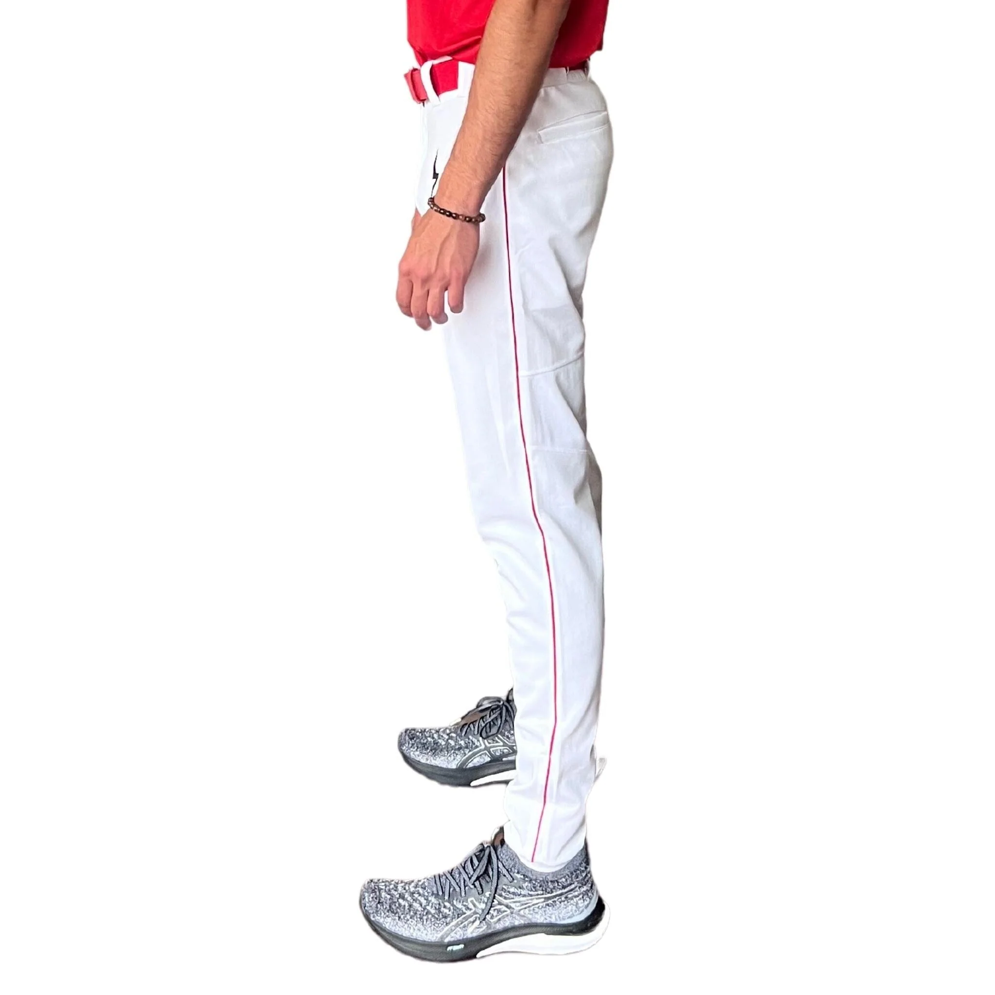 BRUCE BOLT Premium Pro Baseball Pant - WHITE w/ Red - LLBeanoutlets