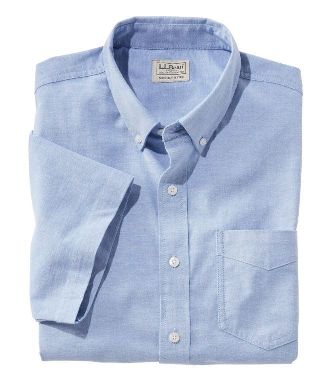 Men's Comfort Stretch Oxford Shirt, Slightly Fitted Untucked Fit, Short-Sleeve - LLBeanoutlets