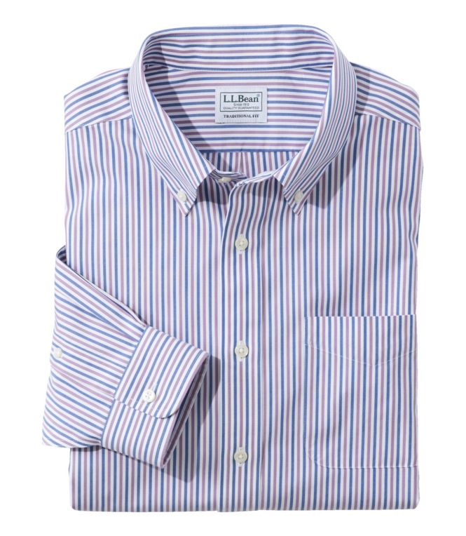 Men's Wrinkle-Free Pinpoint Oxford Cloth Shirt, Traditional Fit Stripe - LLBeanoutlets
