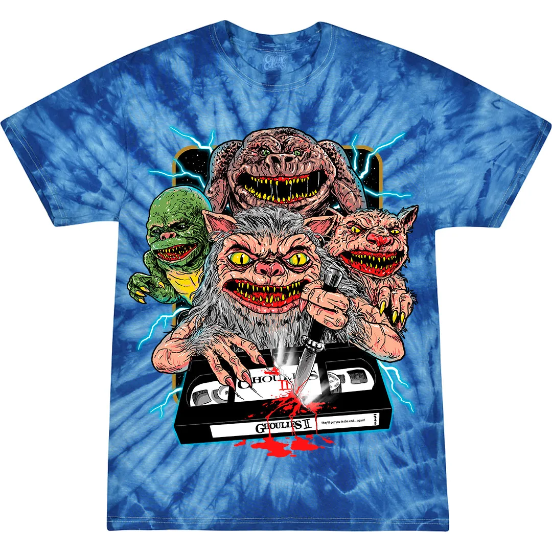 GHOULIES II: VHS HORROR - T-SHIRT (GOO BLUE TIE DYE) - LLBeanoutlets